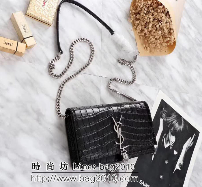 YSL聖羅蘭 爆款 鱷魚紋Saint Laurent 黑色鏈條包 26817-1 YAS1145